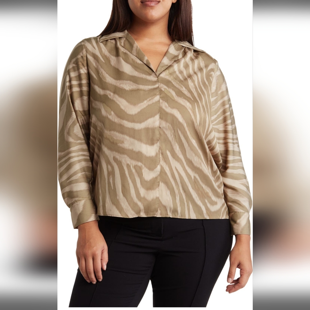 T Tahari Poet Zebra Flowy Long Sleeve Career Casual Minimalist Top Sz 3X Office